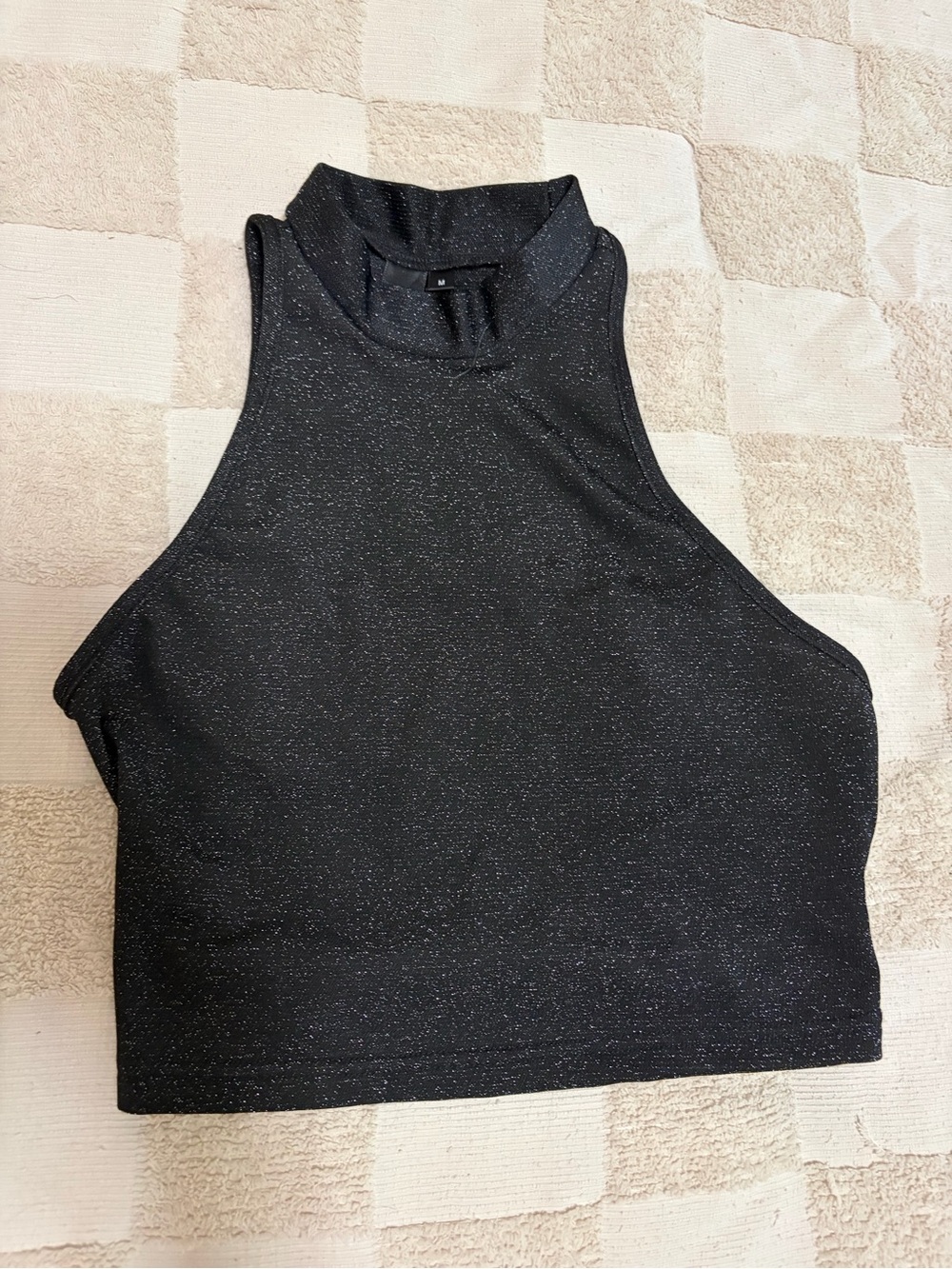 SHEIN Black Sparkle High-Neck Crop Top